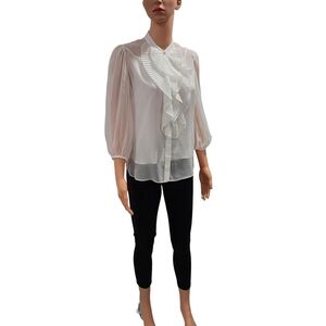 White House Black Market White Ruffle Blouse
